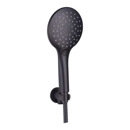 Round Wall Outlet Elbow with Bracket, Hose & Handset - Black
