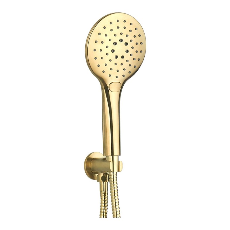 Round Wall Outlet Elbow with Bracket, Hose & Handset - Brushed Brass