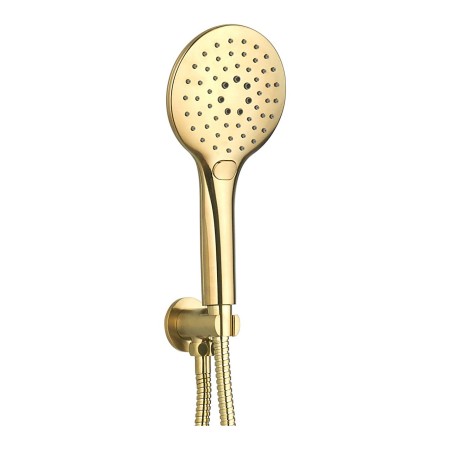 Round Wall Outlet Elbow with Bracket, Hose & Handset - Brushed Brass
