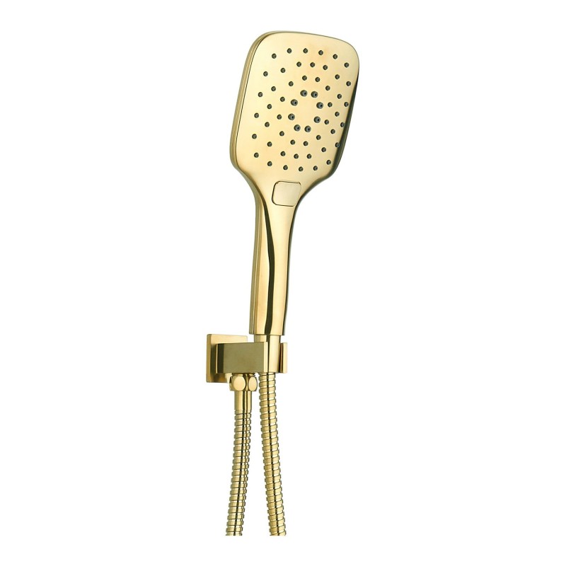 Square Wall Outlet Elbow with Bracket, Hose & Handset - Brushed Brass