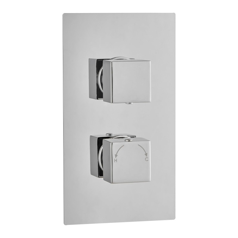 Square Concealed Thermostatic 2 Handle 1 Way Shower Valve - Chrome
