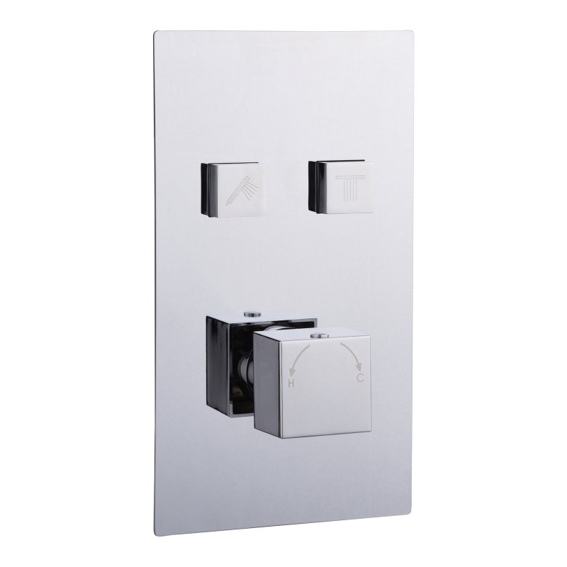 Thermostatic Square Concealed 2 Outlet Push Button Shower Valve - Chrome