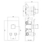 Thermostatic Square Concealed 2 Outlet Push Button Shower Valve - Chrome, technical drawing