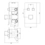 Square Twin Push Button Concealed Overhead Kit - Chrome, technical drawing