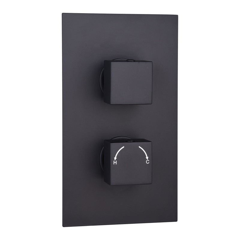 Square Concealed Thermostatic 2 Handle 2 Way Shower Valve - Black
