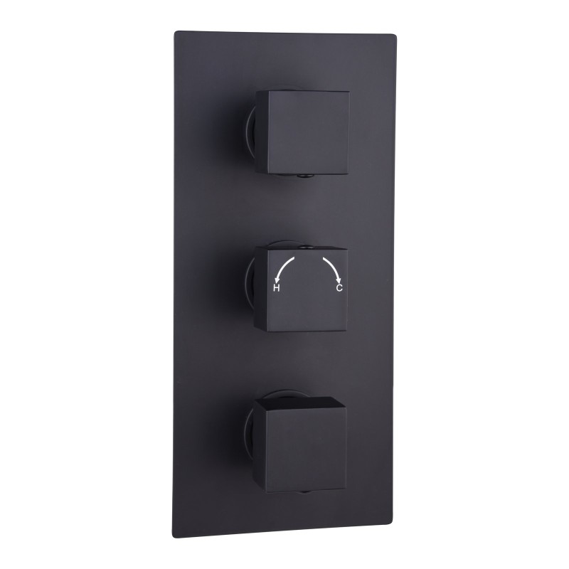 Square Concealed Thermostatic 3 Handle 2 Way Shower Valve - Black