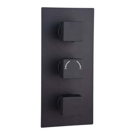 Square Concealed Thermostatic 3 Handle 2 Way Shower Valve - Black