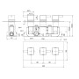 Square Concealed Thermostatic 3 Handle 2 Way Shower Valve - Black, technical drawing