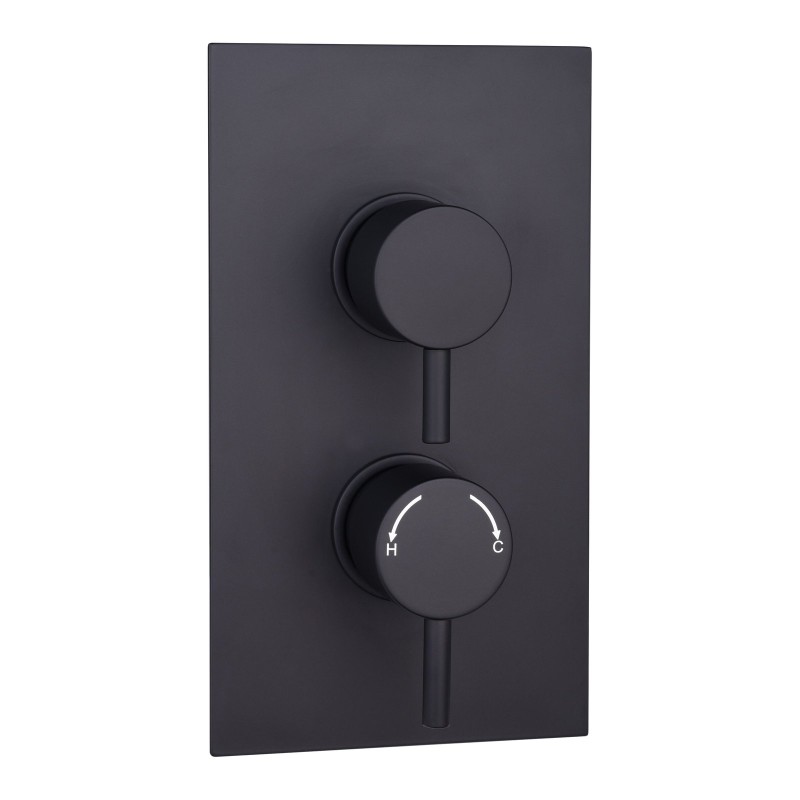 Round Concealed Thermostatic 2 Handle 2 Way Shower Valve - Black