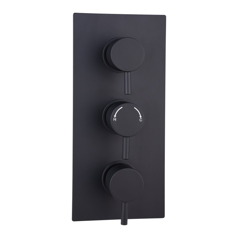 Round Concealed Thermostatic 3 Handle 2 Way Shower Valve - Black