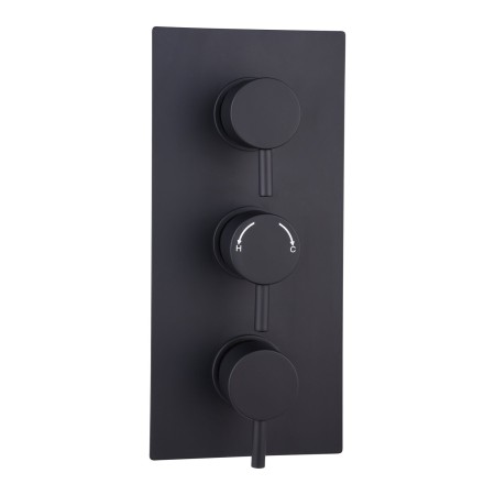 Round Concealed Thermostatic 3 Handle 2 Way Shower Valve - Black