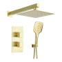 Square Concealed Thermostatic 2 Handle 2 Way Shower Kit with Stainless Steel Head - Brushed Brass