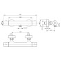 Round Thermostatic Bar Valve with Easy Fit Kit - Brushed Brass, technical drawing