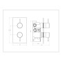 Round Concealed Thermostatic 2 Handle 2 Way Shower Valve - Brushed Brass, technical drawing