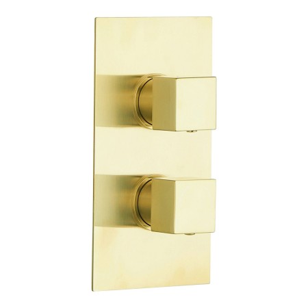 Square Concealed Thermostatic 2 Handle 2 Way Shower Valve - Brushed Brass