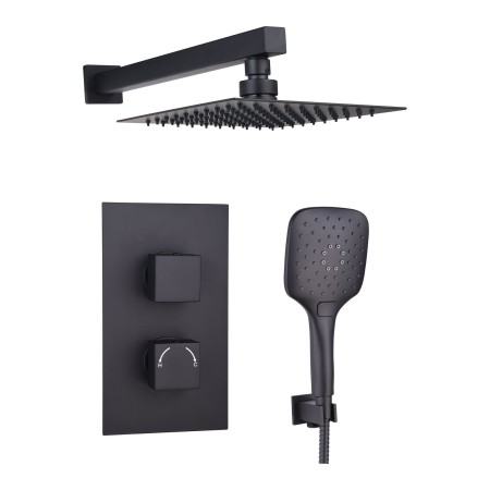 Square Concealed Thermostatic 2 Handle 2 Way Shower Kit with Stainless Steel Head - Black