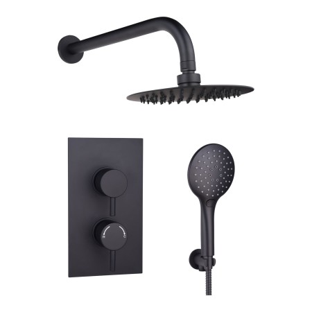 Round Concealed Thermostatic 2 Handle 2 Way Shower Kit with Stainless Steel Head - Black