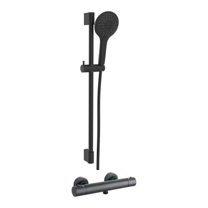 Round Thermostatic Bar Valve & 3 Mode Riser Kit - Black