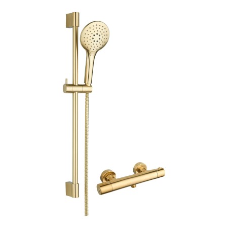 Round Thermostatic Bar Valve & 3 Mode Riser Kit - Brushed Brass