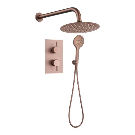 Round Concealed Thermostatic 2 Handle 2 Way Shower Kit with Stainless Steel Head - Brushed Bronze