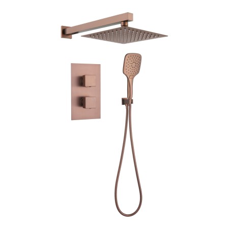Square Concealed Thermostatic 2 Handle 2 Way Shower Kit with Stainless Steel Head - Brushed Bronze