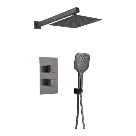 Square Concealed Thermostatic 2 Handle 2 Way Shower Kit with Stainless Steel Head - Gunmetal