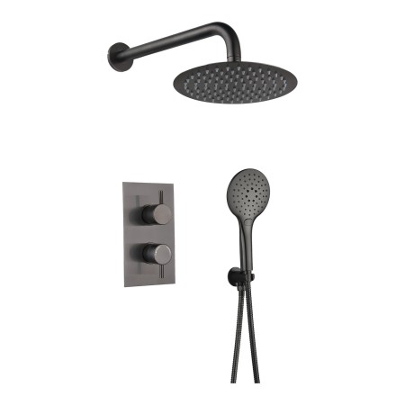 Round Concealed Thermostatic 2 Handle 2 Way Shower Kit with Stainless Steel Head - Gunmetal