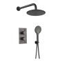 Round Concealed Thermostatic 2 Handle 2 Way Shower Kit with Stainless Steel Head - Gunmetal