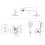 Round Concealed Thermostatic 2 Handle 2 Way Shower Kit with Stainless Steel Head - Gunmetal, technical drawing