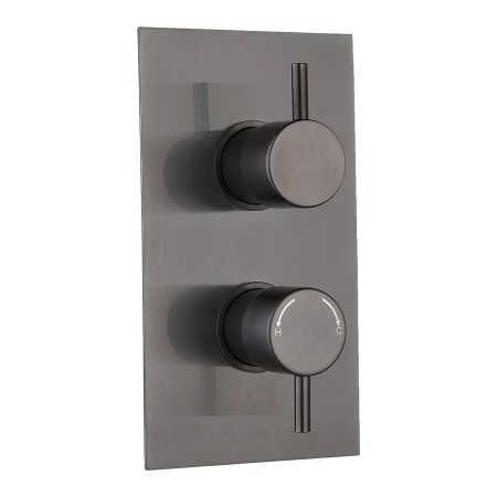 Round Concealed Thermostatic 2 Handle 2 Way Shower Valve - Gunmetal