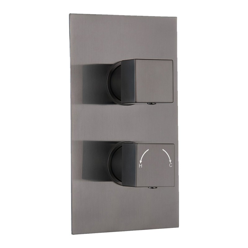 Square Concealed Thermostatic 2 Handle 2 Way Shower Valve - Gunmetal