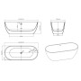 Amalfi Freestanding Bath 1650x700mm - Gloss White, technical drawing