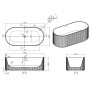 Flauto Freestanding Fluted Bath 1700x800mm - Matte White, technical drawing