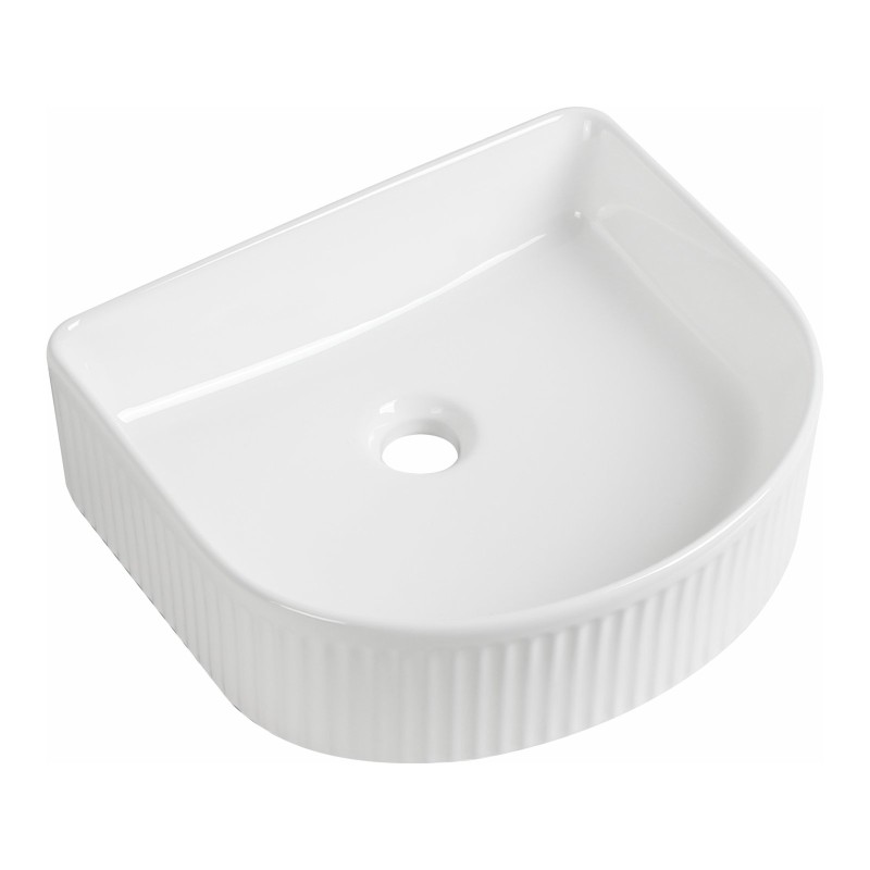 Flauto Fluted D-Shape Countertop Basin 405x355mm - Gloss White