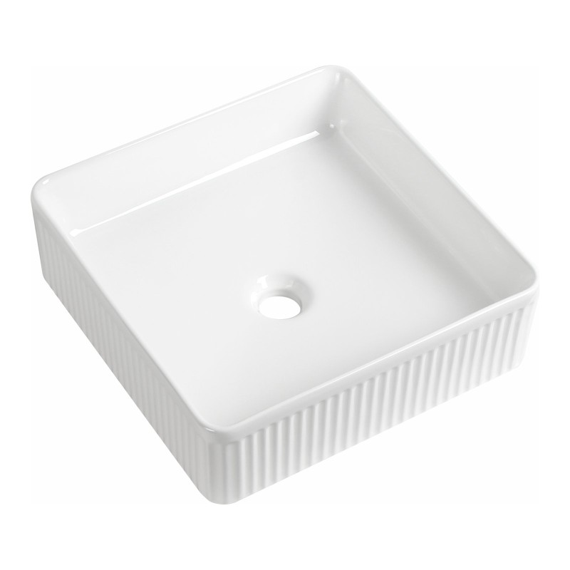 Flauto Fluted Square Countertop Basin 405mm - Gloss White