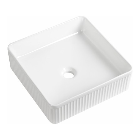 Flauto Fluted Square Countertop Basin 405mm - Gloss White