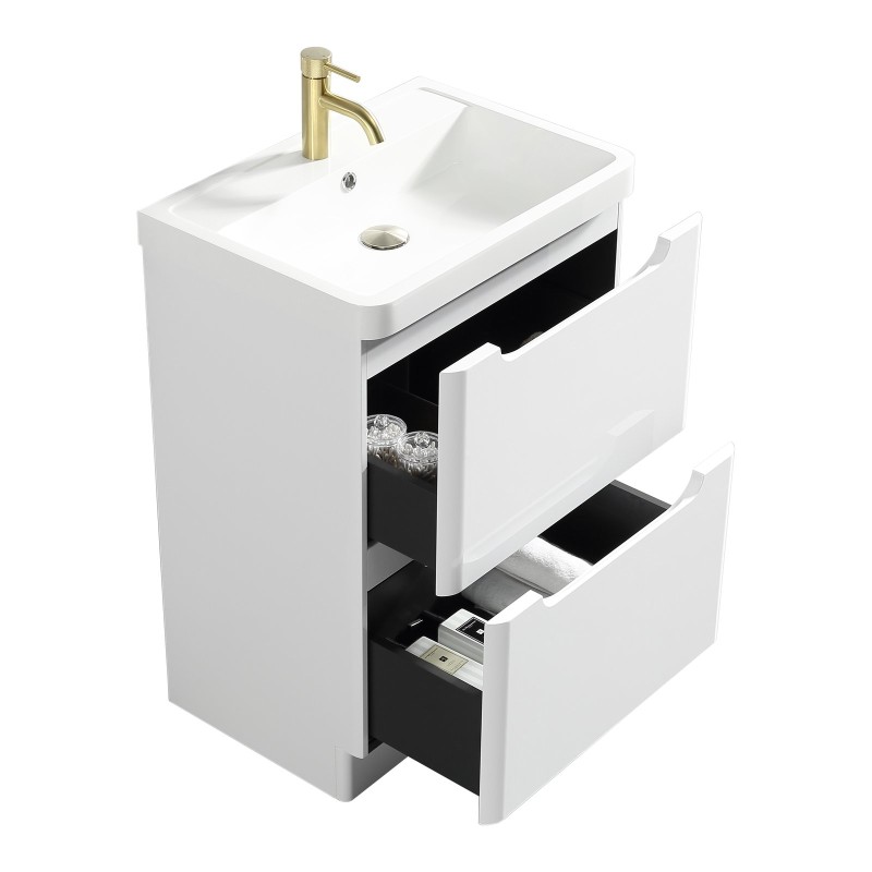 Monza 600mm Floor Standing Vanity & Basin - White Gloss
