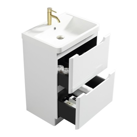 Monza 600mm Floor Standing Vanity & Basin - White Gloss