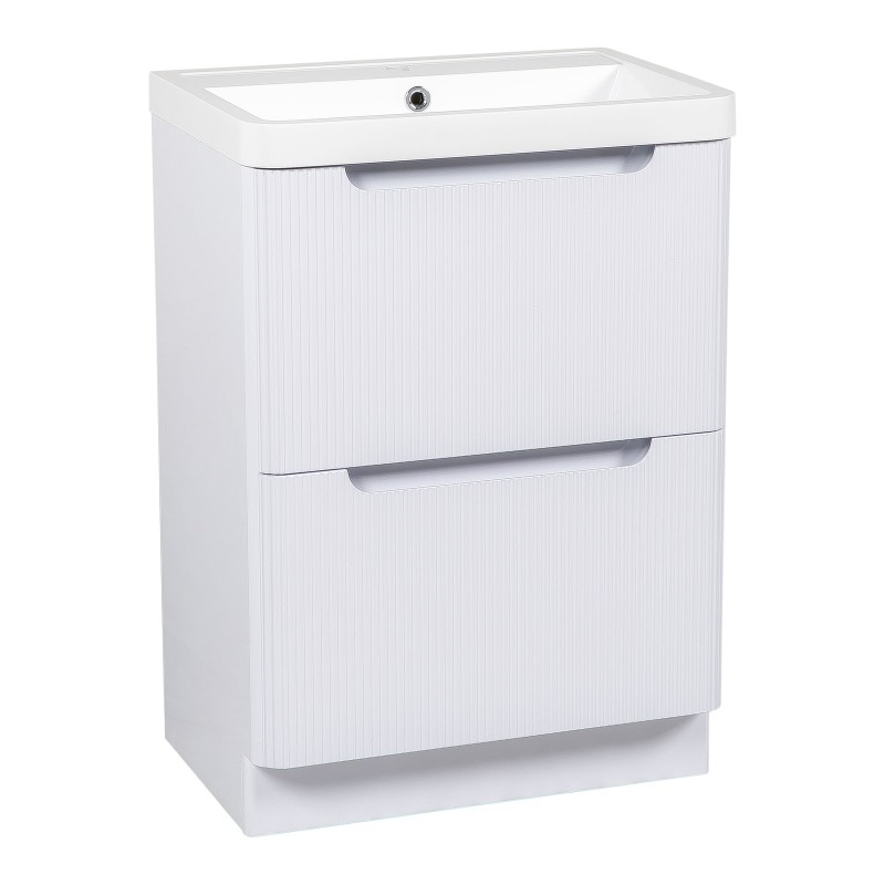 Monza 600mm Fluted Floor Standing Vanity Unit & Basin - White Gloss