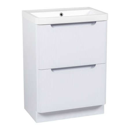Monza 600mm Fluted Floor Standing Vanity Unit & Basin - White Gloss