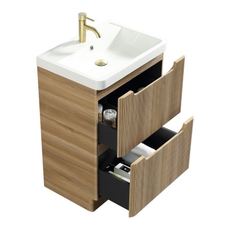 Monza 600mm Fluted Floor Standing Vanity Unit & Basin - Country Oak