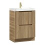 Monza 600mm Fluted Floor Standing Vanity Unit & Basin - Country Oak, another view (2)
