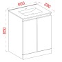 Plumb Essentials 600mm Double Door Floor Standing Vanity & Ceramic Basin - White Gloss, technical drawing