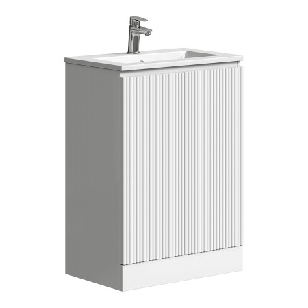 Plumb Essentials 600mm Fluted Double Door Floor Standing Vanity & Ceramic Basin - White Gloss