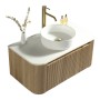 Flauto 870mm Wall Hung Curve Corner Vanity with Sintered Stone Counter Top - Country Oak
