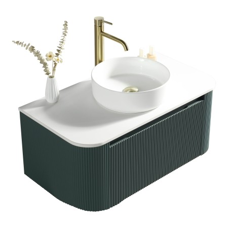 Flauto 870mm Wall Hung Curve Corner Vanity with Sintered Stone Counter Top - Smoked Sage