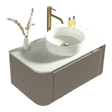 Flauto 870mm Wall Hung Curve Corner Vanity with Sintered Stone Counter Top - Soft Coffee