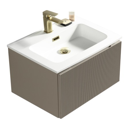 Flauto 600mm Wall Hung Vanity & Matte Basin - Soft Coffee