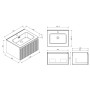 Flauto 600mm Wall Hung Vanity & Matte Basin - Soft Coffee, technical drawing