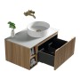 Flauto 800mm Wall Hung Vanity with Side Storage & Right Hand Sintered Stone Counter Top - Country Oak, another view